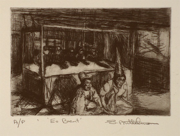 Artist: b'Wald, Susan.' | Title: b'Es Brent' | Date: 1993 | Technique: b'etching, printed in black ink, from one plate'