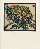 Artist: b'Reynell, Gladys' | Title: b'Wildflower design.' | Date: 1923-1933 | Technique: b'linocut, printed in black ink, from one block; hand-coloured' | Copyright: b'\xc2\xa9 The Estate of Gladys Reynell'