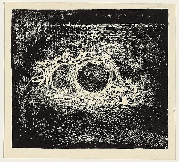 Title: b'not titled [circle in centre of light]' | Date: c.1962 | Technique: b'linocut, printed in black ink, from one block'