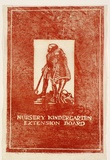 Artist: Derham, Frances. | Title: Cover design for Nursery Kindergarten Extension Board pamphlet. | Date: 1942 | Technique: linocut, printed in red ink, from one block