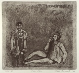 Artist: b'Anceschi, Eros.' | Title: b'Two men' | Date: 1988 | Technique: b'etching and aquatint, printed in black ink from copper plate'