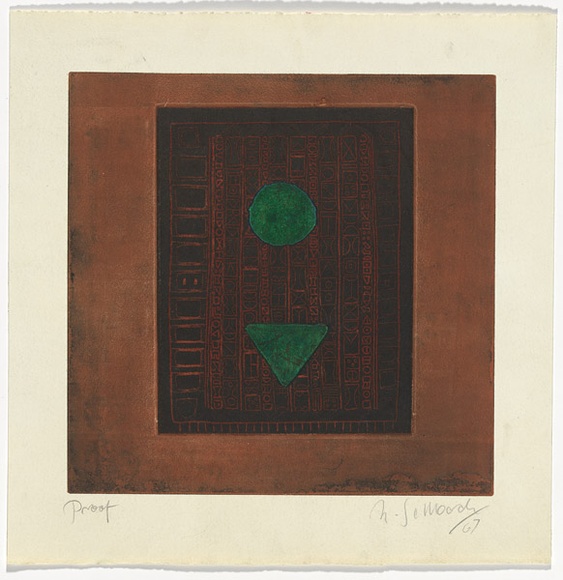 Artist: b'SELLBACH, Udo' | Title: b'(Pattern with border)' | Date: 1967 | Technique: b'etching, aquatint printed in colour from two?  plates'