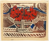 Artist: PRESTON, Margaret | Title: Aboriginal design, with Sturt's pea. | Date: 1943 | Technique: woodcut, printed in colour, from one masonite block | Copyright: © Margaret Preston. Licensed by VISCOPY, Australia