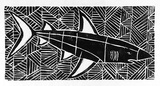 Artist: b'Artist unknown' | Title: b'Shark on geometric ground' | Date: 1970s | Technique: b'woodcut, printed in black ink, from one block'