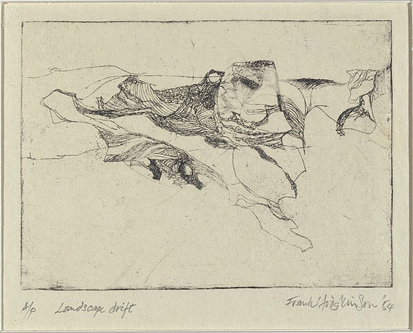 Artist: b'Hodgkinson, Frank.' | Title: b'Landscape drift' | Date: 1954 | Technique: b'hardground-etching, printed in black ink, from one plate'