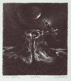 Artist: b'Mortensen, Kevin.' | Title: b'not titled (moon and plane)' | Date: 1986, July | Technique: b'lithograph, printed in black ink, from one stone' | Copyright: b'This work appears on screen courtesy of the artist'