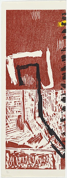 Artist: b'Marsden, David' | Title: b'not titled [left panel]' | Date: 1989 | Technique: b'woodcut, printed in colour, from multiple blocks'