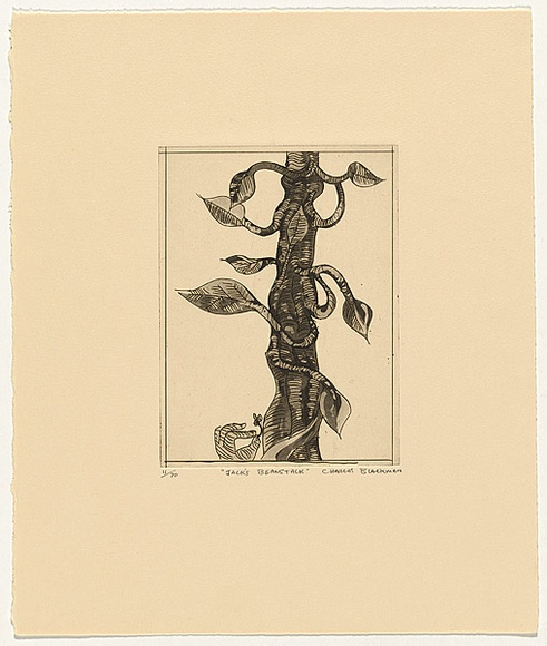 Artist: b'Blackman, Charles.' | Title: bJack's beanstalk. | Date: (1977) | Technique: b'etching and aquatint, printed in black ink, from one plate'