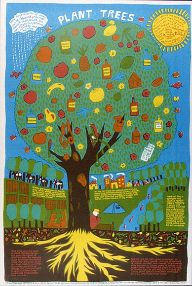 Artist: b'REDLETTER PRESS' | Title: b'Plant trees' | Technique: b'screenprint, printed in colour, from five stencils'