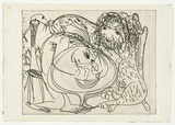 Artist: b'BOYD, Arthur' | Title: b'Seated lion and potter.' | Date: (1968-69) | Technique: b'etching, printed in black ink, from one plate' | Copyright: b'Reproduced with permission of Bundanon Trust'