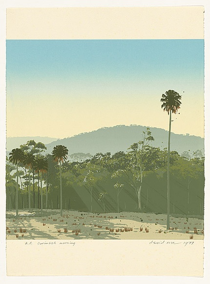 Artist: b'Rose, David.' | Title: b'Ourimbah morning' | Date: 1977 | Technique: b'screenprint, printed in colour, from multiple stencils'