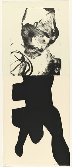 Artist: b'PARR, Mike' | Title: b'not titled.' | Date: 2001 | Technique: b'lithograph, printed in black ink, from one stone; woodcut, printed in black ink, from one block'