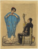 Artist: b'LINDSAY, Lionel' | Title: b'Dancer and guitarist' | Date: c.1917 | Technique: b'woodcut, printed in colour in the Japanese manner, from multiple blocks; with highlights in watercolour' | Copyright: b'Courtesy of the National Library of Australia'