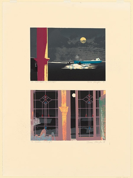 Artist: b'Kenyon, Therese.' | Title: b'Bulk loader by moonlight and kitchen in moonlight' | Date: 1985 | Technique: b'screenprint, printed in colour, from multiple stencils'