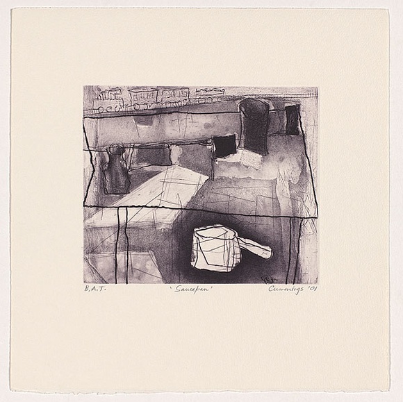 Artist: b'Cummings, Elizabeth.' | Title: b'Saucepan.' | Date: 2001 | Technique: b'etching and aquatint, printed in black ink, from one plate'