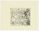 Artist: BOYD, Arthur | Title: Ram and potter's wheel with pot of flowers. | Date: (1968-69) | Technique: etching and drypoint, printed in black ink, from one plate | Copyright: Reproduced with permission of Bundanon Trust