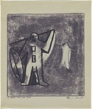 Artist: b'Cant, James.' | Title: b'Adam, Eve and Cain.' | Date: 1948 | Technique: b'cliche-verre, printed in blue pigment, from one paper plate'