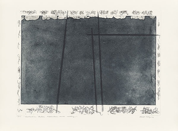 Artist: b'MEYER, Bill' | Title: b'Australian urban mountains with cuttings' | Date: 1981 | Technique: b'photo-etching, aquatint, drypoint, printed in black ink, from one zinc plate' | Copyright: b'\xc2\xa9 Bill Meyer'