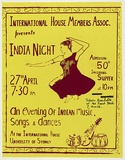 Artist: UNKNOWN | Title: International House Members Association Presents India night | Date: 1978 | Technique: screenprint, printed in brown ink, from one stencil
