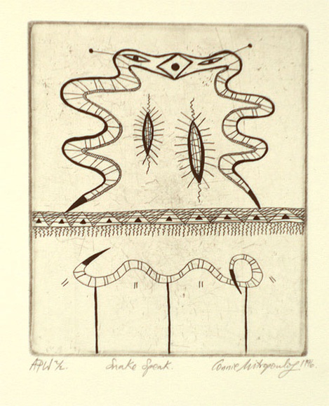 Artist: b'MITROPOULOS, Connie' | Title: b'Snake speak' | Date: 1996, July/August | Technique: b'etching, printed in black ink, from one plate'