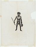 Artist: TUNGUTALUM, Bede | Title: Man with spear and fish | Date: 1970s | Technique: woodcut, printed in black ink, from one block