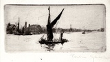 Artist: b'Geach, Portia.' | Title: b'(Sailing barge on the Thames)' | Date: c.1898 | Technique: b'etching, printed in black ink, from one plate' | Copyright: b'With permission from Trust Company Limited, Trustee for the Portia Geach Memorial Fund'