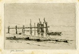 Artist: b'Farmer, John.' | Title: b'Low tide, San Remo.' | Date: c.1960 | Technique: b'etching, printed in black ink with plate-tone, from one plate'