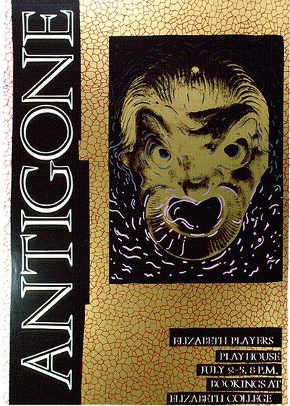 Artist: b'ARNOLD, Raymond' | Title: b'Antigone, Elizabeth Players, Playhouse.' | Date: 1986 | Technique: b'screenprint, printed in colour, from four stencils'