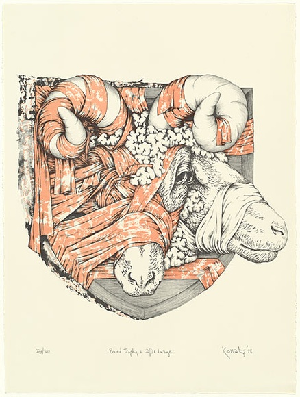 Artist: Kossatz, Les. | Title: Bound trophy and after image | Date: 1978 | Technique: lithograph, printed in colour, from four plates | Copyright: © Les Kossatz. Licensed by VISCOPY, Australia