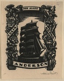 Artist: b'FEINT, Adrian' | Title: b'Bookplate: Colin, Morna ANDERSON.' | Date: 1932 | Technique: b'wood-engraving, printed in black ink, from one block' | Copyright: b'Courtesy the Estate of Adrian Feint'