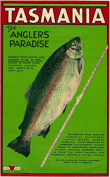 Artist: b'Troedel & Cooper [Melbourne].' | Title: b'Tasmania.  The anglers paradise.' | Date: c.1933 | Technique: b'lithograph, printed in colour, from multiple stones'