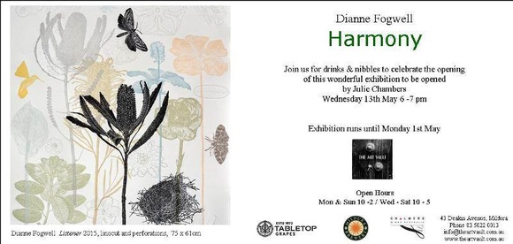 Artist: b'Fogwell, Dianne.' | Title: b'Invitation | Dianne Fogwell: Harmony. Mildura, Victoria: The Art Vault, 13 May - 1 June 2015.'