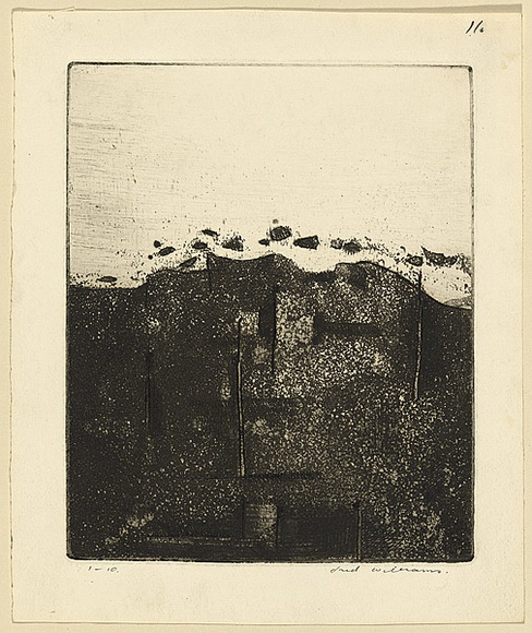 Artist: b'WILLIAMS, Fred' | Title: b'Sandstone hill. Number 2' | Date: 1961 | Technique: b'aquatint, drypoint and rough biting, printed in black ink, from one copper plate' | Copyright: b'\xc2\xa9 Fred Williams Estate'