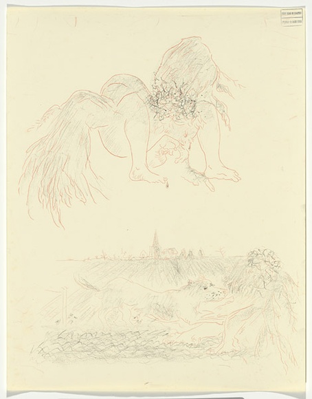 Artist: b'BOYD, Arthur' | Title: b'Flying figure and landscape.' | Date: 1960-70 | Technique: b'transfer drawing' | Copyright: b'Reproduced with permission of Bundanon Trust'