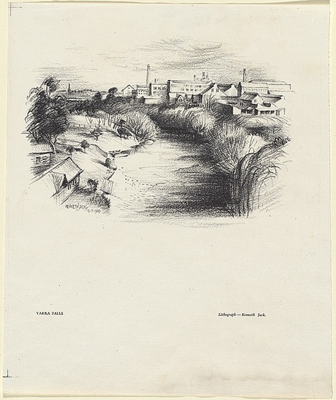 Artist: b'Jack, Kenneth.' | Title: b'The Yarra at Abbotsford' | Date: 1949 | Technique: b'lithograph, printed in black ink, from one zinc plate' | Copyright: b'\xc2\xa9 Kenneth Jack. Licensed by VISCOPY, Australia'