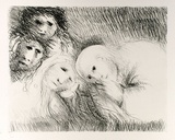 Artist: BOYD, Arthur | Title: St Clare showing her shaven head to her family. | Date: (1965) | Technique: lithograph, printed in black ink, from one plate | Copyright: Reproduced with permission of Bundanon Trust