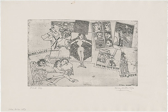 Artist: b'WALKER, Murray' | Title: b'Silver dollar hotel.' | Date: 1974 | Technique: b'etching, printed in black ink, from one plate'