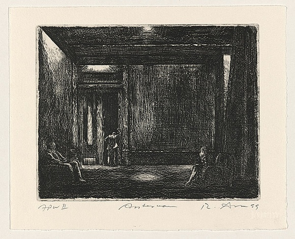 Artist: b'AMOR, Rick' | Title: b'Anteroom' | Date: 1999, October | Technique: b'lithograph, printed in black ink, from one plate' | Copyright: b'Image reproduced courtesy the artist and Niagara Galleries, Melbourne'