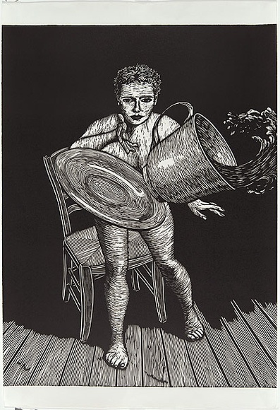 Artist: b'RODOREDA, Pamela' | Title: b'Dusk to dawn' | Date: 2002 | Technique: b'linocut, printed in black ink, from one block'