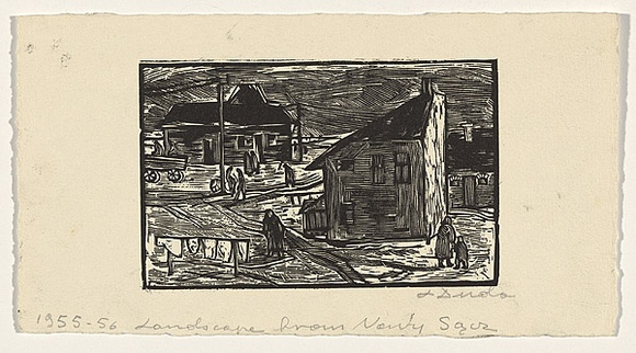 Artist: Groblicka, Lidia. | Title: Landscape from Nowy Sacz | Date: 1955-56 | Technique: woodcut, printed in black ink, from one block