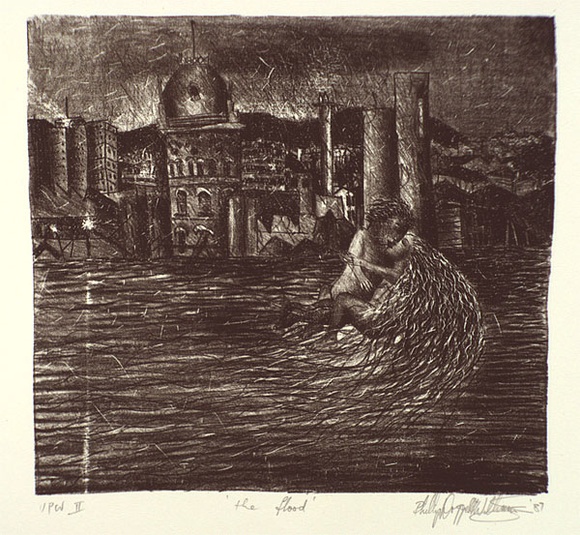 Artist: b'Doggett-Williams, Phillip.' | Title: b'The flood' | Date: 1987 | Technique: b'lithograph, printed in black ink, from one stone'