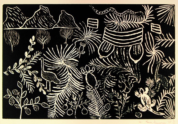 Artist: b'Kngwarreye, Maureen.' | Title: b'not titled [No.34]' | Date: 1990 | Technique: b'woodcut, printed in black ink, from one block'