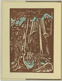 Artist: Coleman, Constance. | Title: Not titled (trees). | Date: 1982 | Technique: linocut, printed in brown and pale blue ink, from two blocks