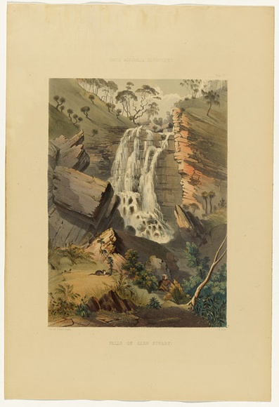 Artist: b'Angas, George French.' | Title: b'Falls of Glen Stuart.' | Date: 1846-47 | Technique: b'lithograph, printed in colour, from multiple stones; varnish highlights by brush'