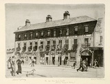 Artist: b'LINDSAY, Lionel' | Title: bThe old 'New York' hotel, Lower George Street, Sydney | Date: 1912 | Technique: b'etching, printed in black ink with plate-tone, from one plate' | Copyright: b'Courtesy of the National Library of Australia'