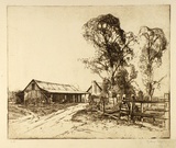 Artist: b'LONG, Sydney' | Title: b<p>The blacksmith's shop</p> | Date: (1928) | Technique: b'line-etching, printed in black ink from one copper plate' | Copyright: b'Reproduced with the kind permission of the Ophthalmic Research Institute of Australia'