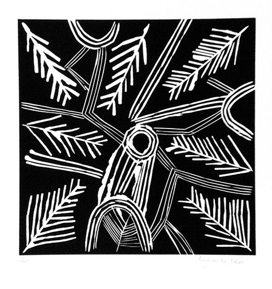 Artist: b'Baker, Angkuna Kay' | Title: b'not titled' | Date: 1988 | Technique: b'linocut, printed in black ink, from one block'