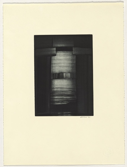 Artist: b'Eaton, Janenne.' | Title: b'not titled [abstract].' | Date: 1990 | Technique: b'aquatint and monotype, printed in blue-black ink, from one plate'