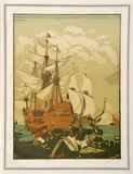 Artist: Flett, James. | Title: By the Spanish Main. | Date: 1931 | Technique: linocut, printed in colour, from multiple blocks