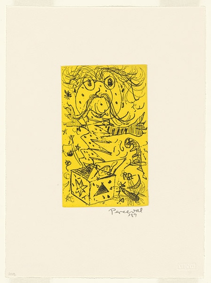 Artist: b'Perceval, John.' | Title: b'Jack in the box' | Date: 1989, February | Technique: b'etching, printed in black and yellow ink, from two plates' | Copyright: b'\xc2\xa9 John Perceval. Licensed by VISCOPY, Australia'